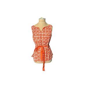 Appraisal Orange White  Geometric Print Sleeveless Tunic Tie Belt Size Small